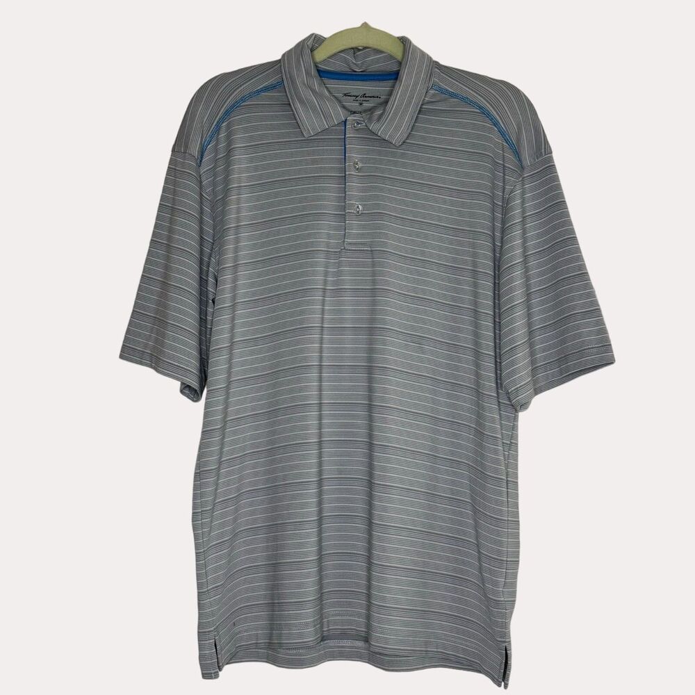 Tommy Armour Dri Logic Golf Polo Shirt Striped Slinky Knit Gray Teal M